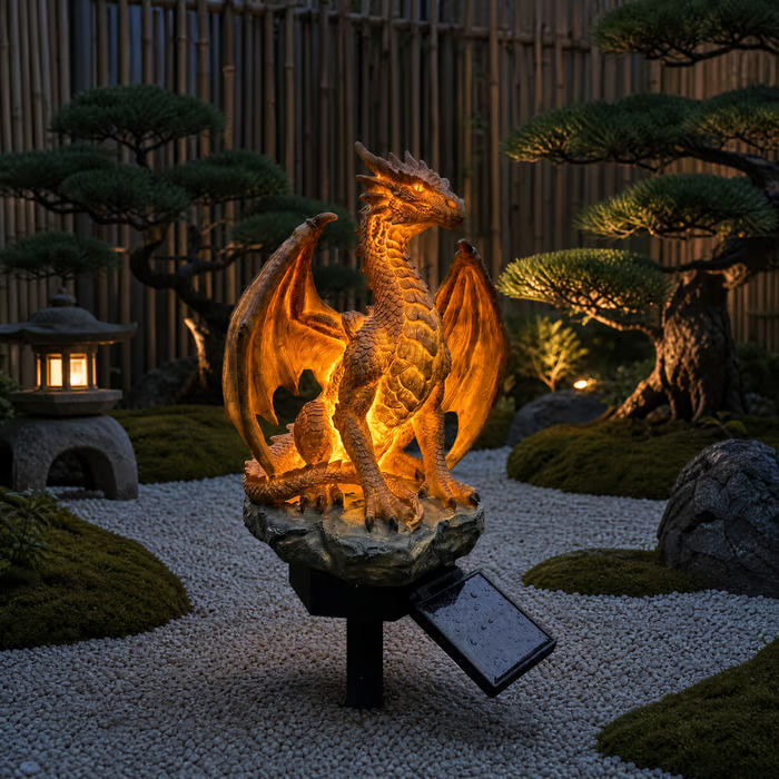 🔥Last Day 49% OFF - Dragon Legacy Golden Ember Edition Solar Garden Light🐉✨
