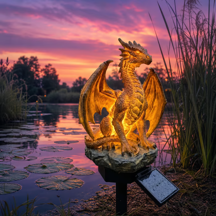 🔥Last Day 49% OFF - Dragon Legacy Golden Ember Edition Solar Garden Light🐉✨