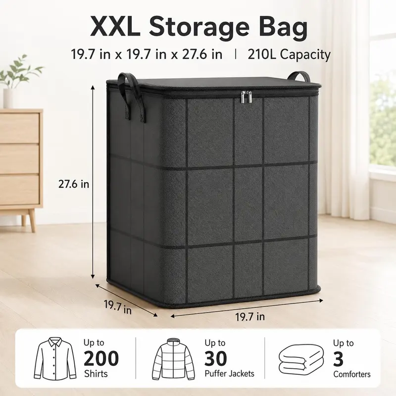 🧳 Large Capacity Storage Bin – Zippered Organizer for Blankets, Clothes & Bedding