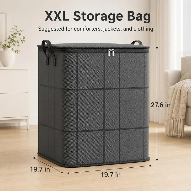 🧳 Large Capacity Storage Bin – Zippered Organizer for Blankets, Clothes & Bedding