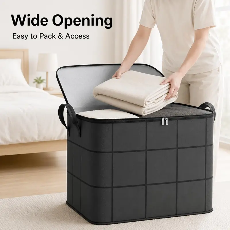 🧳 Large Capacity Storage Bin – Zippered Organizer for Blankets, Clothes & Bedding