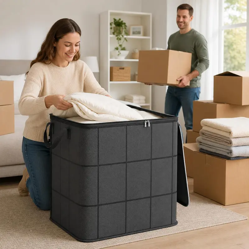🧳 Large Capacity Storage Bin – Zippered Organizer for Blankets, Clothes & Bedding