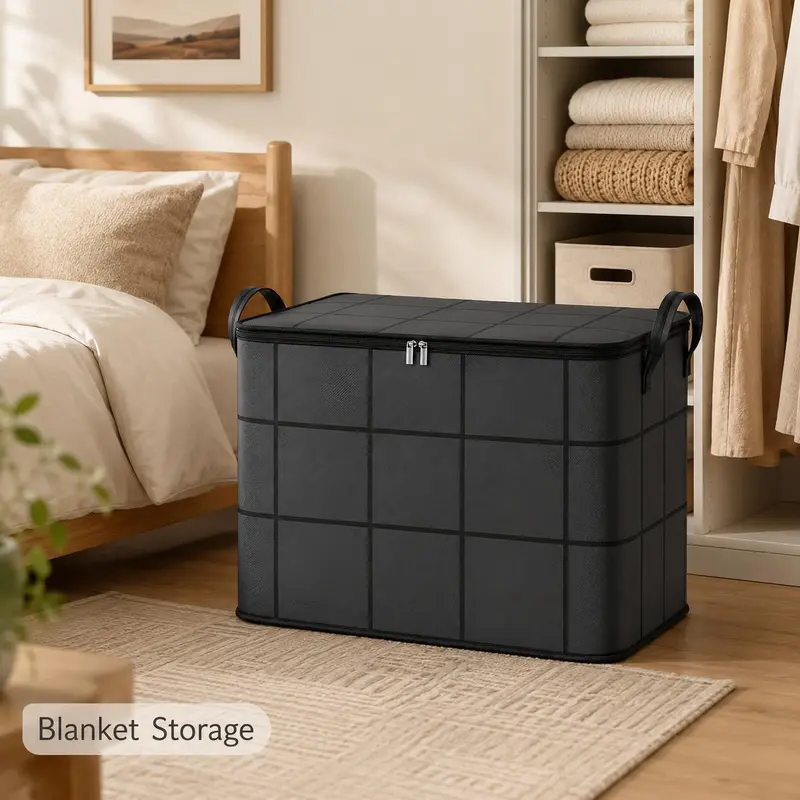 🧳 Large Capacity Storage Bin – Zippered Organizer for Blankets, Clothes & Bedding