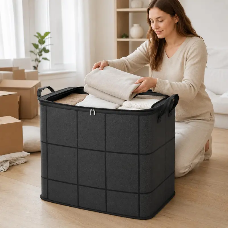 🧳 Large Capacity Storage Bin – Zippered Organizer for Blankets, Clothes & Bedding