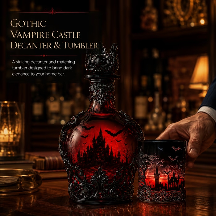 🔥Last Day 49% OFF - 🦇🍺Gothic Vampire Castle Whisky Decanter & Tumbler