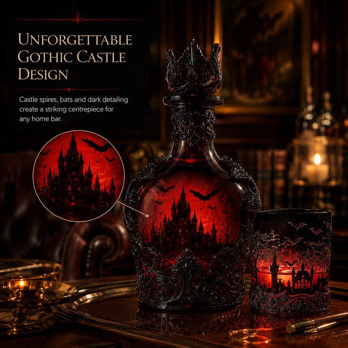 🔥Last Day 49% OFF - 🦇🍺Gothic Vampire Castle Whisky Decanter & Tumbler